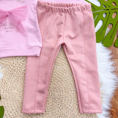 Conj. Blusa Manga Longa Laço Lovely Girls e Calça Legging - Rose